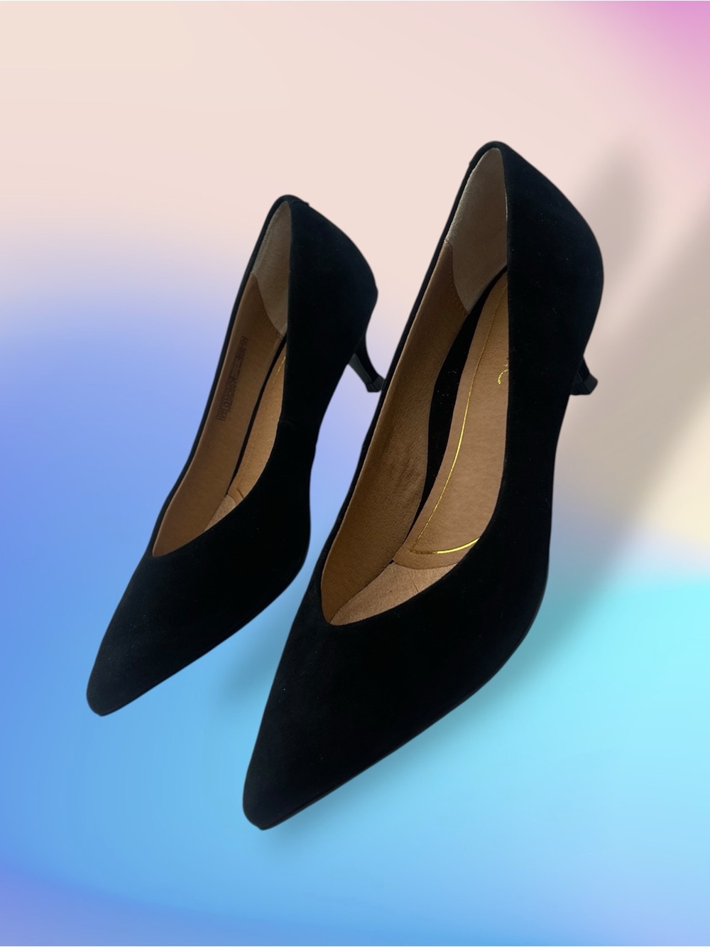Vionic Josie Black Suede Pointed Toe Kitten Heel Pump Orthotic Comfort Size 6.5